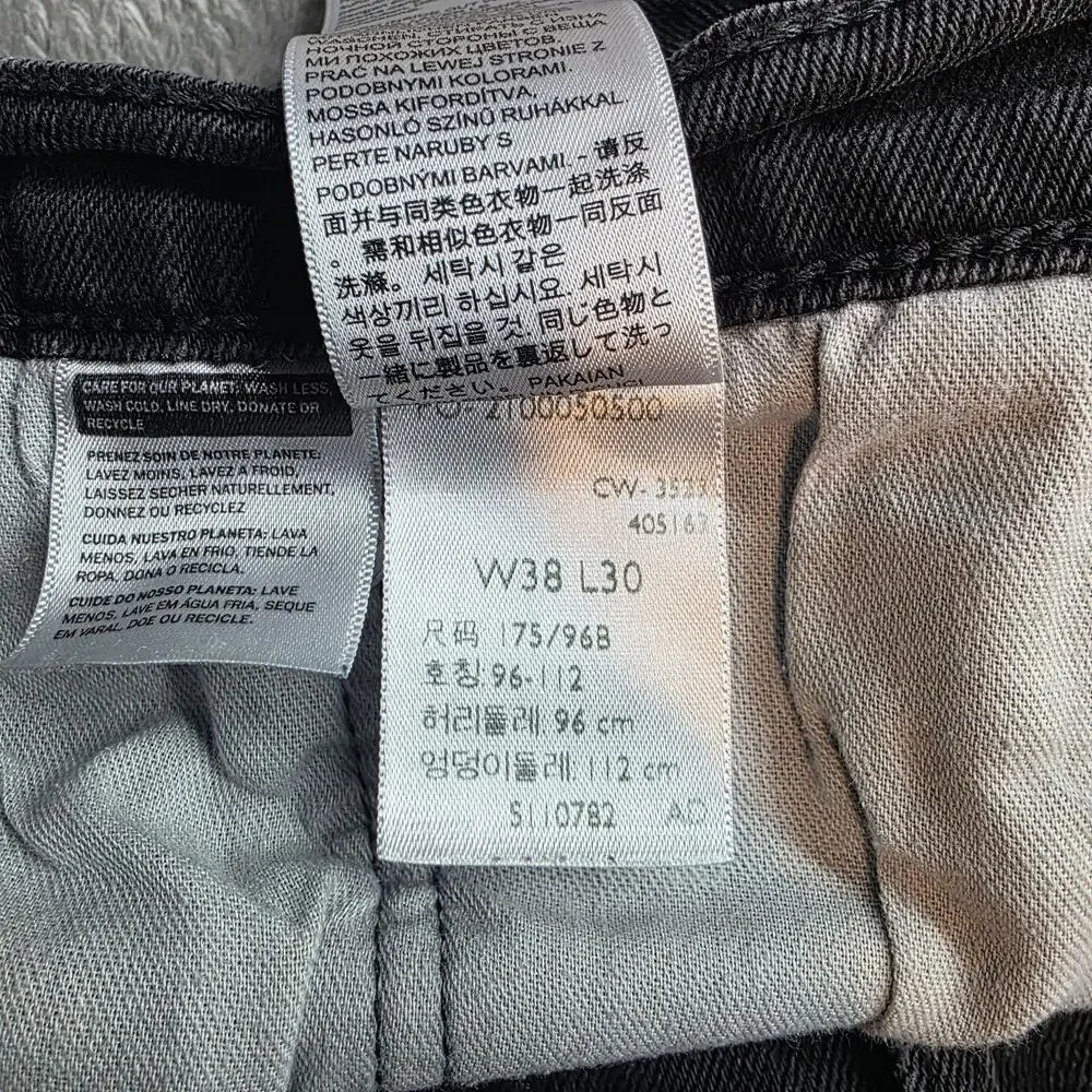 Levi's Jeans Mens 38x30 Black Charcoal Wash Regular Fit Straight Leg Denim